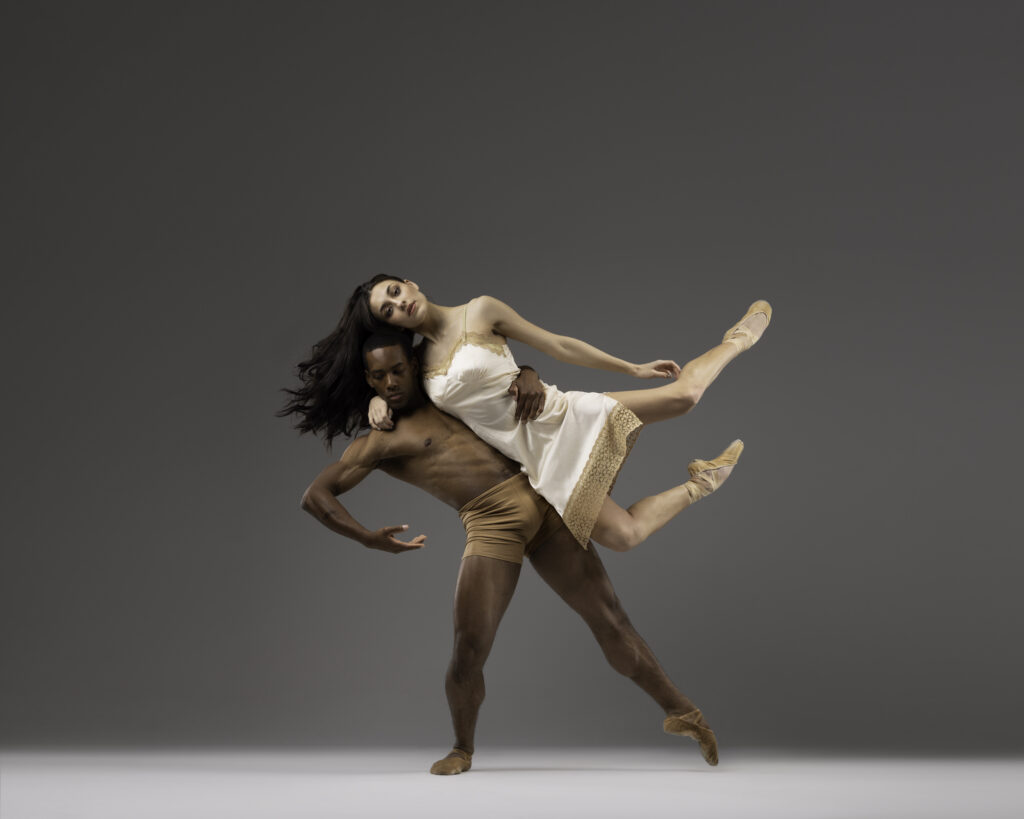 Two company dancers in a partnered lift, Houston dance company photography