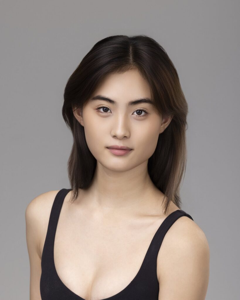 Model headshot digital in clean studio light, Houston